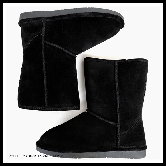 BLACK SUEDE SHEARLING LINED BOOTS BOOTIES - Picture 6 of 8